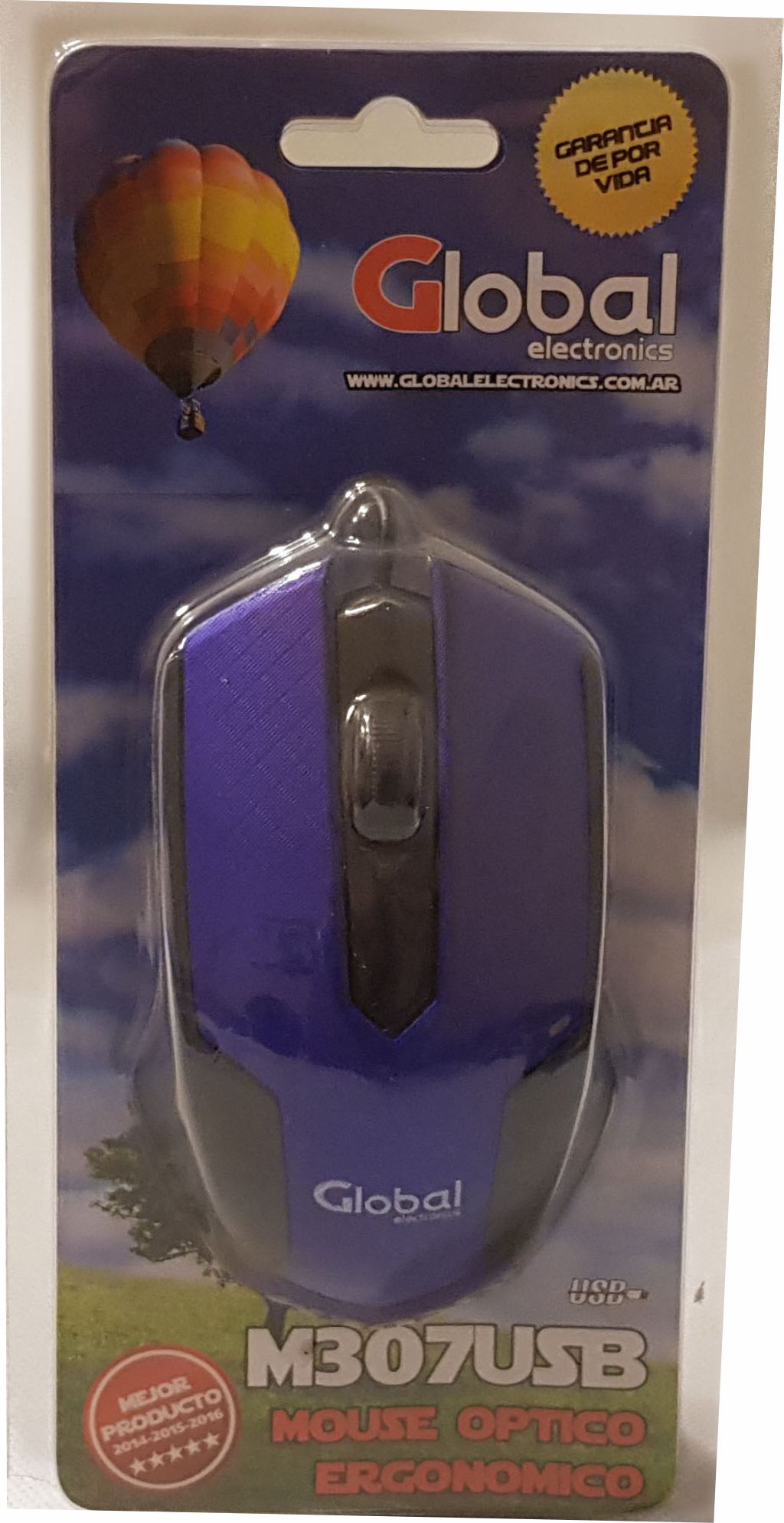 Mouse Optico con Rueda Scroll con cable USB color azul & negro en Blister