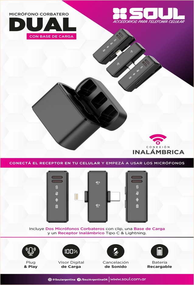 MICROFONO CORBATERO DUAL CON BASE -- SOUL